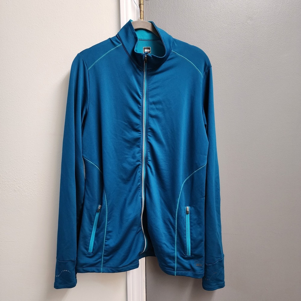 REI Lightweight Athletic Full Zip Jacket Womens XL Aqua Blue Polyester